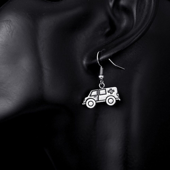 Silver Ambulance Earrings - Picture 4 of 7